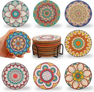 Coasters Set of 8 for Cup, Colorful Cork Drink Coaster with Holder Coasters Set of 8 for Cup, Colorful Cork Drink Coaster with Holder