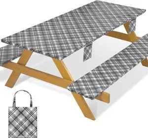 Fitted Waterproof Picnic Table Cover with Bench Covers Heavy Duty Elastic Outdoor Camping Tablecloth for 6 Foot Rectangle Tables Summer Rv Accessories Patio Garden Road Trip Essentials Gifts Fitted Waterproof Picnic Table Cover with Bench Covers Heavy Duty Elastic Outdoor Camping Tablecloth for 6 Foot Rectangle Tables Summer Rv Accessories Patio Garden Road Trip Essentials Gifts