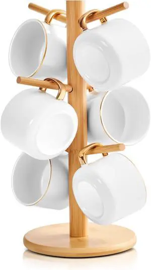 Bamboo Mug Tree for Counter, 6 Hooks Detachable Coffee Mug Holder, Decorative Mug Racks for Coffee Bar Organizer Bamboo Mug Tree for Counter, 6 Hooks Detachable Coffee Mug Holder, Decorative Mug Racks for Coffee Bar Organizer