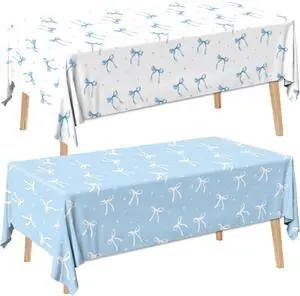 2Pcs Blue Bow Tablecloth,Coquette Birthday Decorations Bow Theme Plastic Table Cover Blue Bow Rectangle Tablecloth for Girls Women Bachelorette Baby Shower Party Decor 2Pcs Blue Bow Tablecloth,Coquette Birthday Decorations Bow Theme Plastic Table Cover Blue Bow Rectangle Tablecloth for Girls Women Bachelorette Baby Shower Party Decor