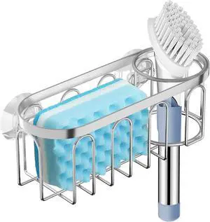 2-in-1 Sponge Holder for Kitchen Sink, Sink Caddy Kitchen Sink Organizer with 3 Suction Cups, No Drill Rustproof Sink Sponge Holder for Dish Brush, Soap & Sponge (Silver) 2-in-1 Sponge Holder for Kitchen Sink, Sink Caddy Kitchen Sink Organizer with 3 Suction Cups, No Drill Rustproof Sink Sponge Holder for Dish Brush, Soap & Sponge (Silver)