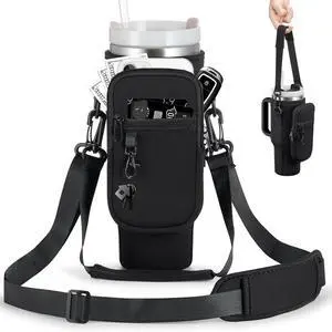 Water Bottle Carrier Bag with Phone Pocket for Stanley 40 & 30 oz Tumbler with Handle,Pink Insulated Neoprene Cup Holder Pouch w/Adjustable Strap for Quencher H2.0 Stanley Cup Accessories Water Bottle Carrier Bag with Phone Pocket for Stanley 40 & 30 oz Tumbler with Handle,Pink Insulated Neoprene Cup Holder Pouch w/Adjustable Strap for Quencher H2.0 Stanley Cup Accessories