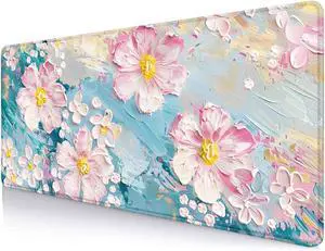 Large Mouse Pad Mousepad, Pink Flowers in a Blue Desk Mats for Desktop, Watercolor Beautiful Floral Laptop Computer Desk Pad, Non-Slip Rubber Base Desktop Mat, 31.5 x 11.8 inches Large Mouse Pad Mousepad, Pink Flowers in a Blue Desk Mats for Desktop, Watercolor Beautiful Floral Laptop Computer Desk Pad, Non-Slip Rubber Base Desktop Mat, 31.5 x 11.8 inches