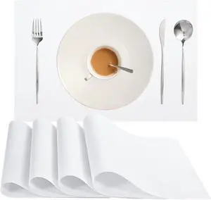 White Placemats Set of 4 Woven PVC 18"x12" for Indoor Outdoor Usage White Placemats Set of 4 Woven PVC 18"x12" for Indoor Outdoor Usage