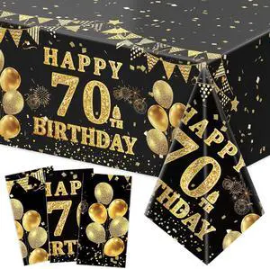 3 Pack 70th Birthday Tablecloth, Black and Gold Happy 70th Birthday Decorations, Disposable Plastic Rectangular Table Cover Party Supplies for Men Women 3 Pack 70th Birthday Tablecloth, Black and Gold Happy 70th Birthday Decorations, Disposable Plastic Rectangular Table Cover Party Supplies for Men Women