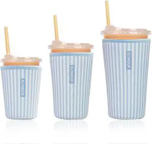 Reusable Insulated Sleeve for Iced Coffee Cup, 3-Pack Coffee Neoprene Drink Sleeve for Cold & Hot Drinks, Beverage Holder for Iced Coffee (Blue Stripes) Reusable Insulated Sleeve for Iced Coffee Cup, 3-Pack Coffee Neoprene Drink Sleeve for Cold & Hot Drinks, Beverage Holder for Iced Coffee (Blue Stripes)