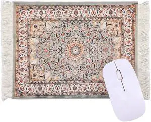 Persian Rug Mouse Pad - Vintage Bohemian Carpet Style Desk Mat with Fringed Edges, Non-Slip Rubber Base, Aesthetic Table Decor for Home & Office Persian Rug Mouse Pad - Vintage Bohemian Carpet Style Desk Mat with Fringed Edges, Non-Slip Rubber Base, Aesthetic Table Decor for Home & Office