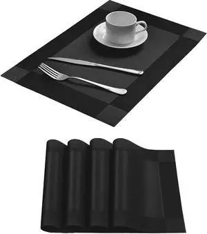 Table Placemats Dining Table Place Mats Set of 4 Heat Resistant Insulation Non-Slip Vinyl for Kitchen Dining Room 18" * 12" Black Table Placemats Dining Table Place Mats Set of 4 Heat Resistant Insulation Non-Slip Vinyl for Kitchen Dining Room 18" * 12" Black