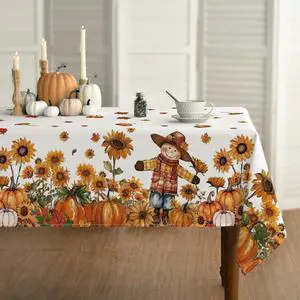 Fall Tablecloth 60 x 84 Inch Rectangular Scarecrow Pumpkin Fall Tablecloth 60 x 84 Inch Rectangular Scarecrow Pumpkin