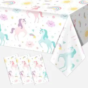Unicorn Birthday Disposable Tablecloths for Girls, 3pcs Unicorn Birthday Disposable Tablecloths for Girls, 3pcs