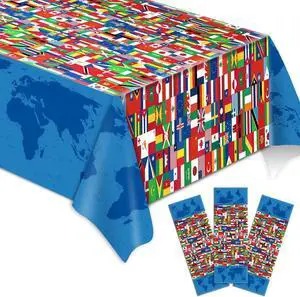 3 Pieces International Flag Tablecover World Flag Party Tablecloth Decorations Disposable Plastic Table Cover Birthday Party Decor Supplies Favors Outdoor Indoor 3 Pieces International Flag Tablecover World Flag Party Tablecloth Decorations Disposable Plastic Table Cover Birthday Party Decor Supplies Favors Outdoor Indoor