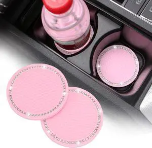 2 Pack Bling Cup Holder Insert Coasters, 2.75 Inch Soft Crystal Rhinestone Rubber Pad Set Round Auto Drink Coaster Car Interior Accessories (Pink) 2 Pack Bling Cup Holder Insert Coasters, 2.75 Inch Soft Crystal Rhinestone Rubber Pad Set Round Auto Drink Coaster Car Interior Accessories (Pink)