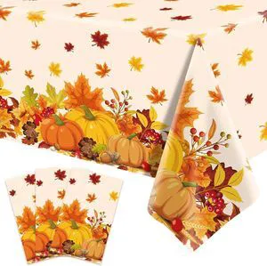 3-Piece 54 x 108 Inch Fall Harvest Plastic Tablecloth - Autumn Maple Leaves Disposable Rectangle Table Cover for Thanksgiving Day Parties, Dinners, and Celebrations, Indoor Outdoor Table Decorations 3-Piece 54 x 108 Inch Fall Harvest Plastic Tablecloth - Autumn Maple Leaves Disposable Rectangle Table Cover for Thanksgiving Day Parties, Dinners, and Celebrations, Indoor Outdoor Table Decorations