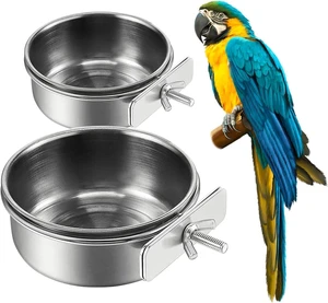 2Pcs Stainless Steel Bird Feeding Bowls, Parrot Food Water Feeder Cage Cup Holder Dia 3.93",4.72" 2Pcs Stainless Steel Bird Feeding Bowls, Parrot Food Water Feeder Cage Cup Holder Dia 3.93",4.72"