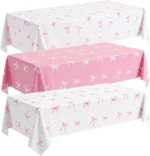 3 Pack Coquette Pink Bow Plastic Tablecloth, Pink and White Tablecloth 3 Pack Coquette Pink Bow Plastic Tablecloth, Pink and White Tablecloth