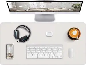 Desk Pad Mat 23.6"x13.7" - Waterproof Mouse Pad & Desk Protector, Non-Slip PU Leather for Gaming Keyboard/Mouse, Stitched Edge XL Office Desk Pad with Ergonomic Support(White) Desk Pad Mat 23.6"x13.7" - Waterproof Mouse Pad & Desk Protector, Non-Slip PU Leather for Gaming Keyboard/Mouse, Stitched Edge XL Office Desk Pad with Ergonomic Support(White)
