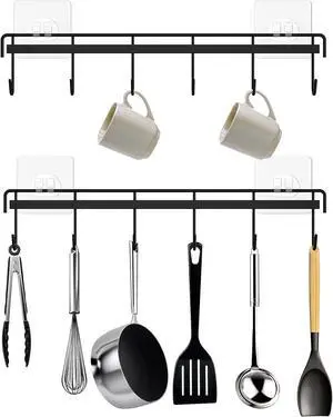 Kitchen Utensil Hanger, Adhesive Utensil Holder, Black, 2 Pcs Kitchen Utensil Hanger, Adhesive Utensil Holder, Black, 2 Pcs