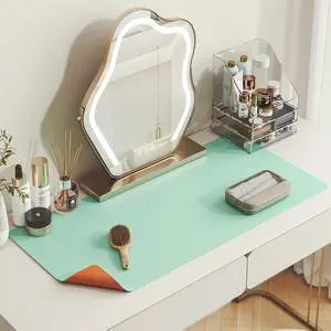 Makeup Mat for Vanity, 23.6"x11.8", Green Leather Vanity Mat Makeup Mat for Vanity, 23.6"x11.8", Green Leather Vanity Mat