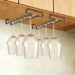 10 Inch Under Cabinet Wine Glass Rack Stemware Holder Glass Storage Hanger Organizer for Kitchen and Bar Set of 2 (Black) 10 Inch Under Cabinet Wine Glass Rack Stemware Holder Glass Storage Hanger Organizer for Kitchen and Bar Set of 2 (Black)