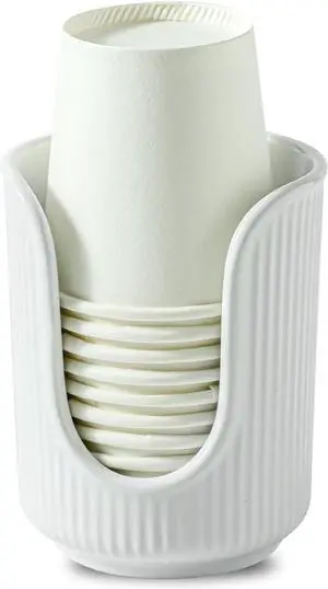 Ceramic Bathroom Cup Dispenser with Stylish Vertical Stripes - Disposable Mouthwash Cup Holder Holds 3-4oz Paper Cups for Rinsing Cups on Bathroom Vanity Countertops (White) Ceramic Bathroom Cup Dispenser with Stylish Vertical Stripes - Disposable Mouthwash Cup Holder Holds 3-4oz Paper Cups for Rinsing Cups on Bathroom Vanity Countertops (White)