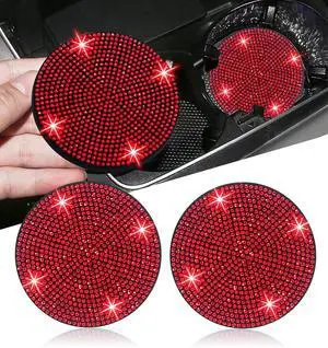 2pcs Bling Car Cup Holder Coaster, 2.75 inch Anti-Slip Shockproof Universal Fashion Coasters Insert Crystal Rhinestone Automotive Interior Accessories for Women (2 pcs, Red) 2pcs Bling Car Cup Holder Coaster, 2.75 inch Anti-Slip Shockproof Universal Fashion Coasters Insert Crystal Rhinestone Automotive Interior Accessories for Women (2 pcs, Red)