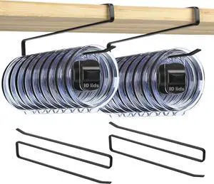 2 Pack Tumbler Lid Organizer, Under Cabinet Cup Lid Holder - Heavy Duty Iron with Anti-Rust Coating, Holds 10+ Lids , No Drill Space-Saving Kitchen Bathroom Organizer for 2040 oz Tumbler Lids, Black 2 Pack Tumbler Lid Organizer, Under Cabinet Cup Lid Holder - Heavy Duty Iron with Anti-Rust Coating, Holds 10+ Lids , No Drill Space-Saving Kitchen Bathroom Organizer for 2040 oz Tumbler Lids, Black