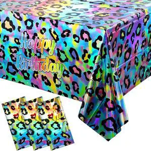 3 Pack Iridescent Cheetah Print Birthday Plastic Tablecloth 54X108 Inch 3 Pack Iridescent Cheetah Print Birthday Plastic Tablecloth 54X108 Inch