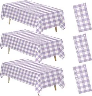 Light Purple Gingham Party Tablecloth Decorations, 3 Pcs 55 x 86in Light Purple Gingham Party Tablecloth Decorations, 3 Pcs 55 x 86in