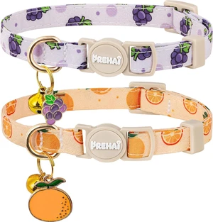 Cat Collar Breakaway with Bells 2 Pack Yellow Orange Purple Grapes Pattern Summer Spring Cats Collars for Girl Boy Cats Kittens Cat Collar Breakaway with Bells 2 Pack Yellow Orange Purple Grapes Pattern Summer Spring Cats Collars for Girl Boy Cats Kittens