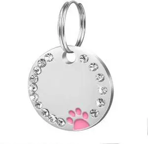 Personalized Dog/Cat Cute Paw Pet ID Tag with Unique Laser Engraving Name and Phone Number for Pet Collar or Key Chain (Pink) Personalized Dog/Cat Cute Paw Pet ID Tag with Unique Laser Engraving Name and Phone Number for Pet Collar or Key Chain (Pink)