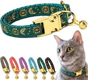 Cat Collar with Bell for Kittens & Cats, Moon & Stars Design | Adjustable Fit, Bell Helps Track Your Pet, Non-Breakaway Collar Cat Collar with Bell for Kittens & Cats, Moon & Stars Design | Adjustable Fit, Bell Helps Track Your Pet, Non-Breakaway Collar