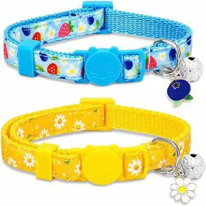 Blueberry Daisy Cat Collar 2 Pack, Breakaway Kitten Collars with Bell & Charm, Adjustable 7.8-12.8 in, Soft Summer Cat Collars for Cats Kittens Blueberry Daisy Cat Collar 2 Pack, Breakaway Kitten Collars with Bell & Charm, Adjustable 7.8-12.8 in, Soft Summer Cat Collars for Cats Kittens
