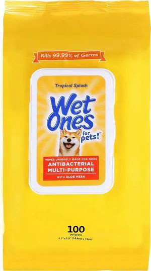 Wet Ones for Pets Multipurpose Dog Wipes, Tropical Splash, 100 Count | Wet-lock seal keeps wipes moist for dog paws and all-over use Wet Ones for Pets Multipurpose Dog Wipes, Tropical Splash, 100 Count | Wet-lock seal keeps wipes moist for dog paws and all-over use