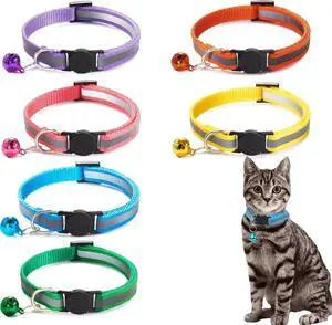 6-Pack Reflective Cat Collars with Bell Breakaway Safety Nylon Kitten Collars, Adjustable Pet Collars with Charming Bells, Mixed Colors in one Package. 6-Pack Reflective Cat Collars with Bell Breakaway Safety Nylon Kitten Collars, Adjustable Pet Collars with Charming Bells, Mixed Colors in one Package.