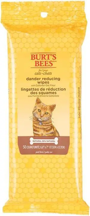 Burts Bees for Pets Cat Dander Remover Wipes, Unscented, 50 Count | Colloidal oat flour and aloe soothe dry skin and reduce flaking, gentle grooming for cats and kittens Burts Bees for Pets Cat Dander Remover Wipes, Unscented, 50 Count | Colloidal oat flour and aloe soothe dry skin and reduce flaking, gentle grooming for cats and kittens