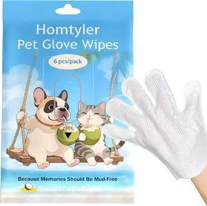 Dog Wipes & Cleaning Gloves 2-in-1 for Dogs and Cats, Extra-Thick Pet Wipes with Coconut Oil for Lick-Safe Paws, Eyes, Ears & Body, Rinse-Free Waterless Bath for Deodorizing&Cleansing, 6 PCS Dog Wipes & Cleaning Gloves 2-in-1 for Dogs and Cats, Extra-Thick Pet Wipes with Coconut Oil for Lick-Safe Paws, Eyes, Ears & Body, Rinse-Free Waterless Bath for Deodorizing&Cleansing, 6 PCS