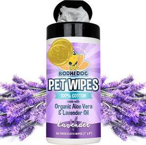 Pet Wipes - Grooming, Cleaning and Deodorizing Wipes for Dogs & Cats - No Parabens or SLS - Large, Thick, Wet Wipes - Wipe Away Pet Odors & Refreshes Coat - Lavender Scent (60 Count) Pet Wipes - Grooming, Cleaning and Deodorizing Wipes for Dogs & Cats - No Parabens or SLS - Large, Thick, Wet Wipes - Wipe Away Pet Odors & Refreshes Coat - Lavender Scent (60 Count)
