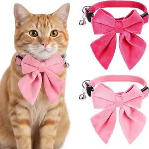 2 Pcs Soft Pure Cotton Breakaway Cat Collar, Kitten Collars with Bow Bells | Safety Buckle, Adjustable, with Removable Bowtie, for Girl Cats 2 Pcs Soft Pure Cotton Breakaway Cat Collar, Kitten Collars with Bow Bells | Safety Buckle, Adjustable, with Removable Bowtie, for Girl Cats