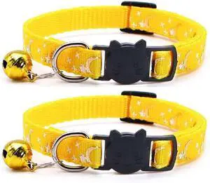 Reflective Cat Collars Breakaway with Bell 2-Pack Girl Boy Pet Kitten Collar with Star Moon Patetrn Adjustable 7.5-12.5 Inch (Yellow) Reflective Cat Collars Breakaway with Bell 2-Pack Girl Boy Pet Kitten Collar with Star Moon Patetrn Adjustable 7.5-12.5 Inch (Yellow)