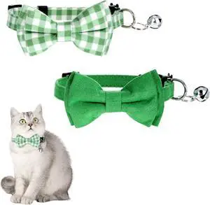 2 PCS Green Cat Collar with Bell, Breakaway Bowtie Cat Collar Safety Buckle Bowtie Collars for Cats, 8-12 Inch Adjustable Kitten Bow Collars for Girl Boy Cats, Dogs, Pets 2 PCS Green Cat Collar with Bell, Breakaway Bowtie Cat Collar Safety Buckle Bowtie Collars for Cats, 8-12 Inch Adjustable Kitten Bow Collars for Girl Boy Cats, Dogs, Pets