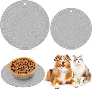 2 Pieces Silicone Pet Food Mat Pet Feeding Mat for Dog and Cat Food Bowl Placemat Preventing Food and Water Overflow Suitable for Medium and Small Pet, 9.5 x 9.5 Inch and 7.1 x 7.1 Inch (Gray) 2 Pieces Silicone Pet Food Mat Pet Feeding Mat for Dog and Cat Food Bowl Placemat Preventing Food and Water Overflow Suitable for Medium and Small Pet, 9.5 x 9.5 Inch and 7.1 x 7.1 Inch (Gray)
