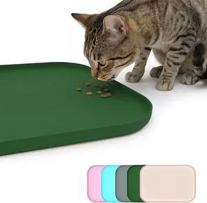 Non-Slip Silicone Dog Food Mat for Food and Water, 18" x 12" Raised Edge Pet Feeding Mat - Waterproof Dog Bowl Mat Easy Clean for Floor Protector,Dark Green Non-Slip Silicone Dog Food Mat for Food and Water, 18" x 12" Raised Edge Pet Feeding Mat - Waterproof Dog Bowl Mat Easy Clean for Floor Protector,Dark Green