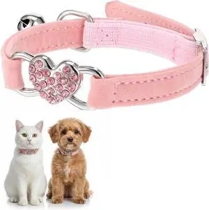 Adjustable Cat Collar, Cat Collars for Girl Cats, Bling Rhinestone Heart,Pink Cats Collar, Pink Puppy Collars with Bell, 8-11 Inches Adjustable Cat Collar, Cat Collars for Girl Cats, Bling Rhinestone Heart,Pink Cats Collar, Pink Puppy Collars with Bell, 8-11 Inches