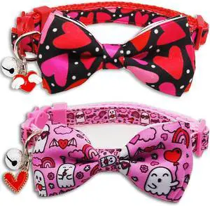 Valentine's Day Cat Collar with Bow Tie Bell & Charms BreakawayBack Heart and Pink Flowers for Male and Female Cats, Adjustable Holiday Kitten Collar for Boys & Girls Valentine's Day Cat Collar with Bow Tie Bell & Charms BreakawayBack Heart and Pink Flowers for Male and Female Cats, Adjustable Holiday Kitten Collar for Boys & Girls