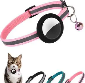 Reflective Cat Collar Fits for AirTag Holder, Breakaway Safety Buckle, Bell & Adjustable Strap for Cats Kittens - Compatible with Apple AirTag, Anti-Lost Pet Tracker Collar,Pink Reflective Cat Collar Fits for AirTag Holder, Breakaway Safety Buckle, Bell & Adjustable Strap for Cats Kittens - Compatible with Apple AirTag, Anti-Lost Pet Tracker Collar,Pink