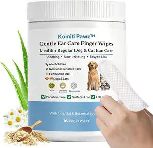 Dog Ear Finger Wipes for Dogs & Cats, Removes Ear Wax & Buildup, Better Than Ear Drops, Larger No-Slip Finger Fit for Better Control, Aloe Vera & Witch Hazel, Gentle for Sensitive Ears - 50 Count Dog Ear Finger Wipes for Dogs & Cats, Removes Ear Wax & Buildup, Better Than Ear Drops, Larger No-Slip Finger Fit for Better Control, Aloe Vera & Witch Hazel, Gentle for Sensitive Ears - 50 Count
