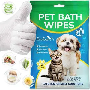 Premium Pet Wipes for Dogs & Cats - 6 Pcs - Disposable Washing Gloves for Bath & Grooming - Clean & Dry Paws, Fur, Face, Ears, Butt & Body - Hypoallergenic, Lick-Safe & Waterless Cleaning Gloves Premium Pet Wipes for Dogs & Cats - 6 Pcs - Disposable Washing Gloves for Bath & Grooming - Clean & Dry Paws, Fur, Face, Ears, Butt & Body - Hypoallergenic, Lick-Safe & Waterless Cleaning Gloves