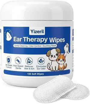 Dog Ear Finger Wipes, 150 Count, Alcohol-Free Ear Cleaner | Soft finger wipes improve cleaning control, remove wax, dirt and odor, gentle daily care for dogs and cats Dog Ear Finger Wipes, 150 Count, Alcohol-Free Ear Cleaner | Soft finger wipes improve cleaning control, remove wax, dirt and odor, gentle daily care for dogs and cats