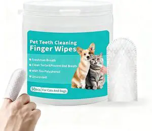 Pet Teeth Cleaning Finger Wipes, Dog Cat Dental Wipes, Unscented, with Tea Polyphenol,No-Rinse Dog Finger Toothbrush, Clean Tartar & Prevent Bad Breath, 50pcs Pet Teeth Cleaning Finger Wipes, Dog Cat Dental Wipes, Unscented, with Tea Polyphenol,No-Rinse Dog Finger Toothbrush, Clean Tartar & Prevent Bad Breath, 50pcs