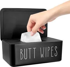 Baby Wipes Dispenser 7.48" L x 4.52" W x 2.75" H (19x11.5x7cm) | Flushable Wipes Container for Bathroom, Diaper Wipe Holder, Black Baby Wipes Dispenser 7.48" L x 4.52" W x 2.75" H (19x11.5x7cm) | Flushable Wipes Container for Bathroom, Diaper Wipe Holder, Black
